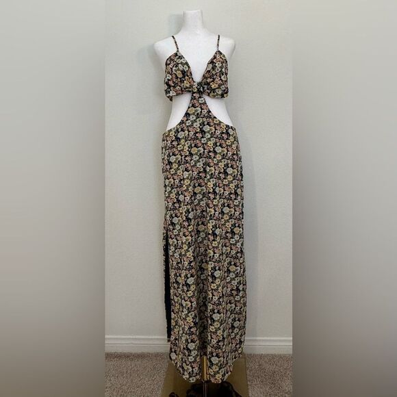 Navy Blue Floral Cutout Maxi Dress with Adjustable Straps and Slit Women’s XL - Picture 4 of 16